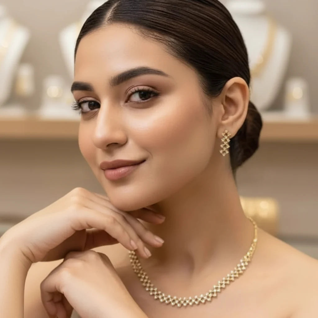 Zircon Necklace Set – 2 Tone Polish