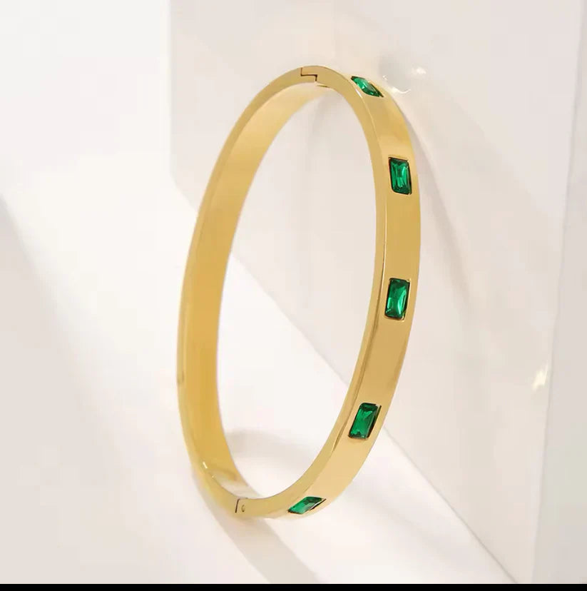 Stainless steel Green stone handcuff