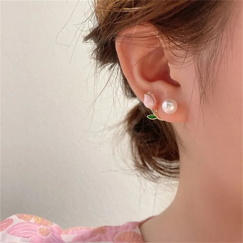 Korean Tulip Pearl Earrings