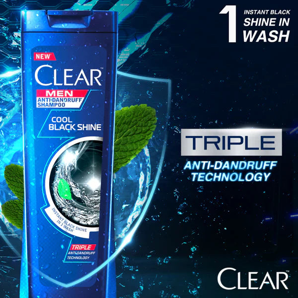 Clear Men Triple Anti-Dandruff Cool Black Shine Shampoo - 80ml