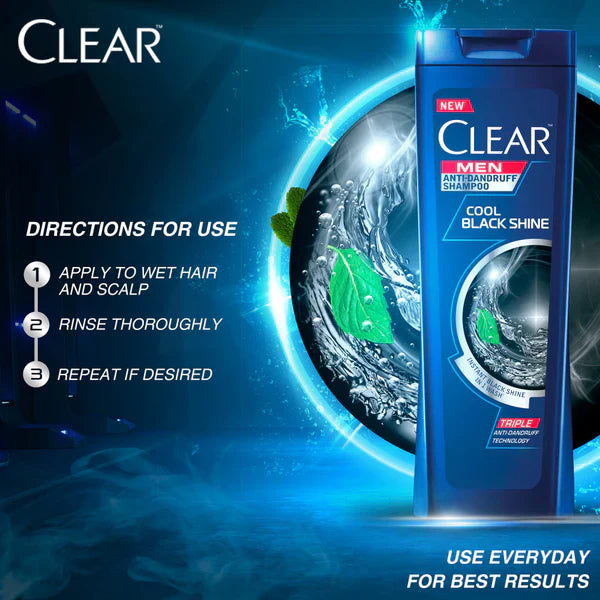 Clear Men Triple Anti-Dandruff Cool Black Shine Shampoo - 80ml