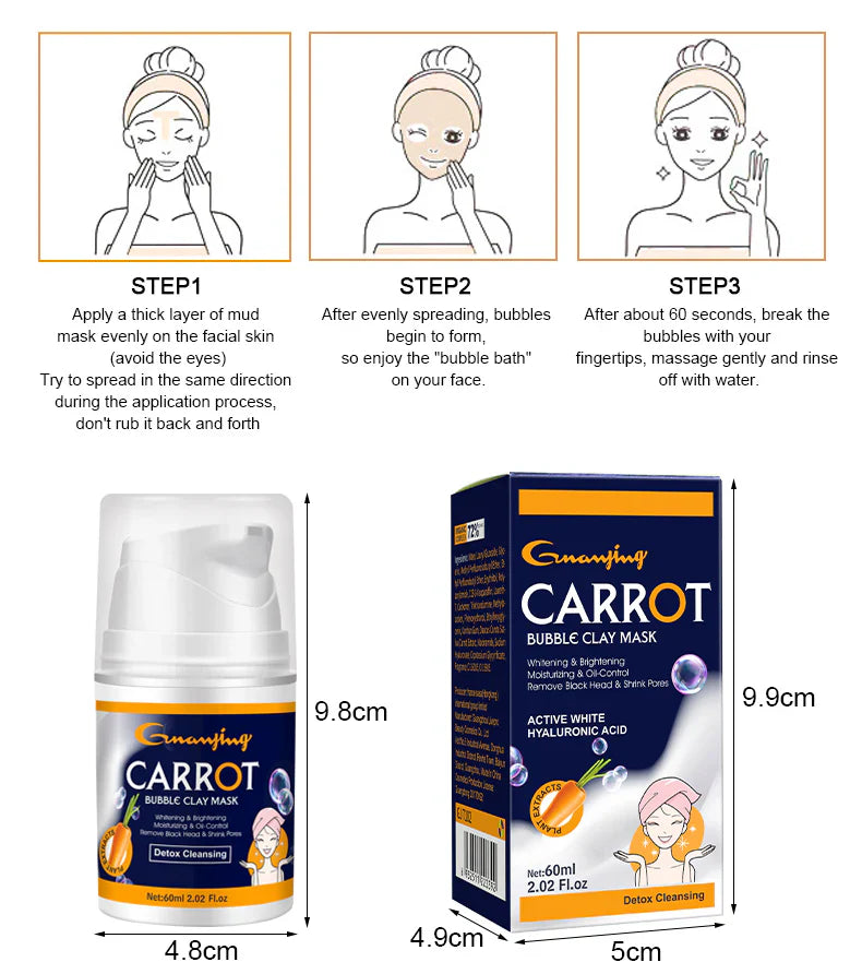 GUANJING Remove Black Head Shrink Pores Clean Skin Carrot Bubble Clay Mask - 60g