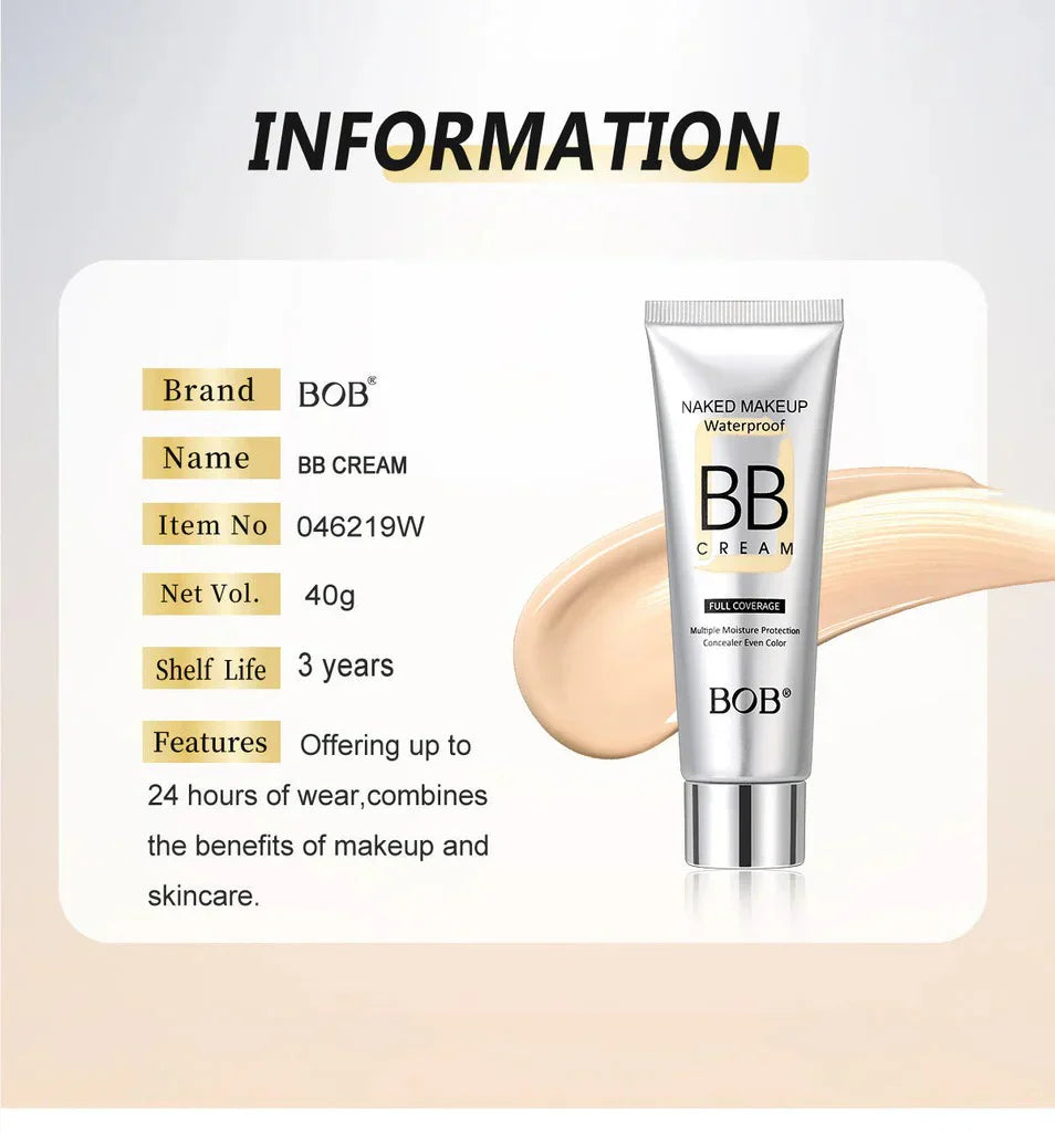 BOB Naked Makeup Water Proof Full Coverage BB Cream - 40g