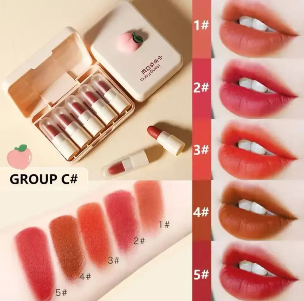 HengFang 5Pcs Long Lasting Moiturizing Matte Mini Lipistick Set
