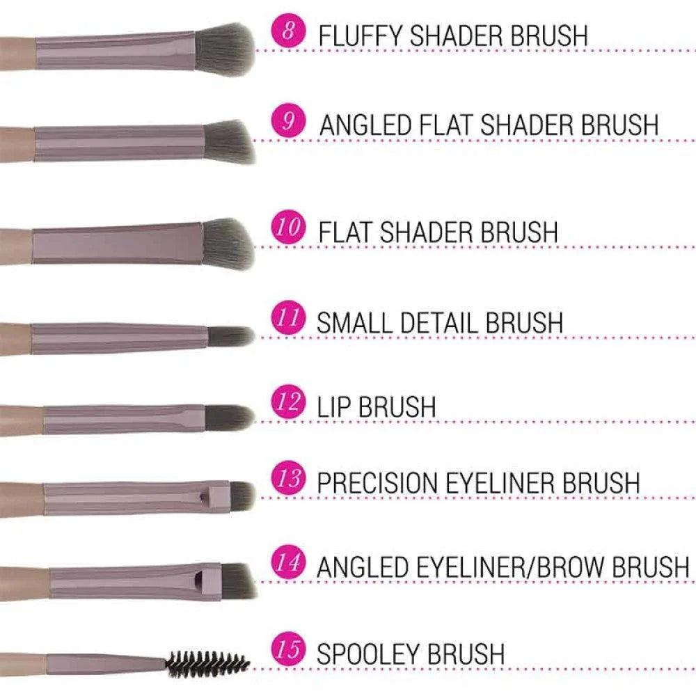 BH Cosmetics Lavish Brush Set With Cosmetic Bag - 15 Pcs