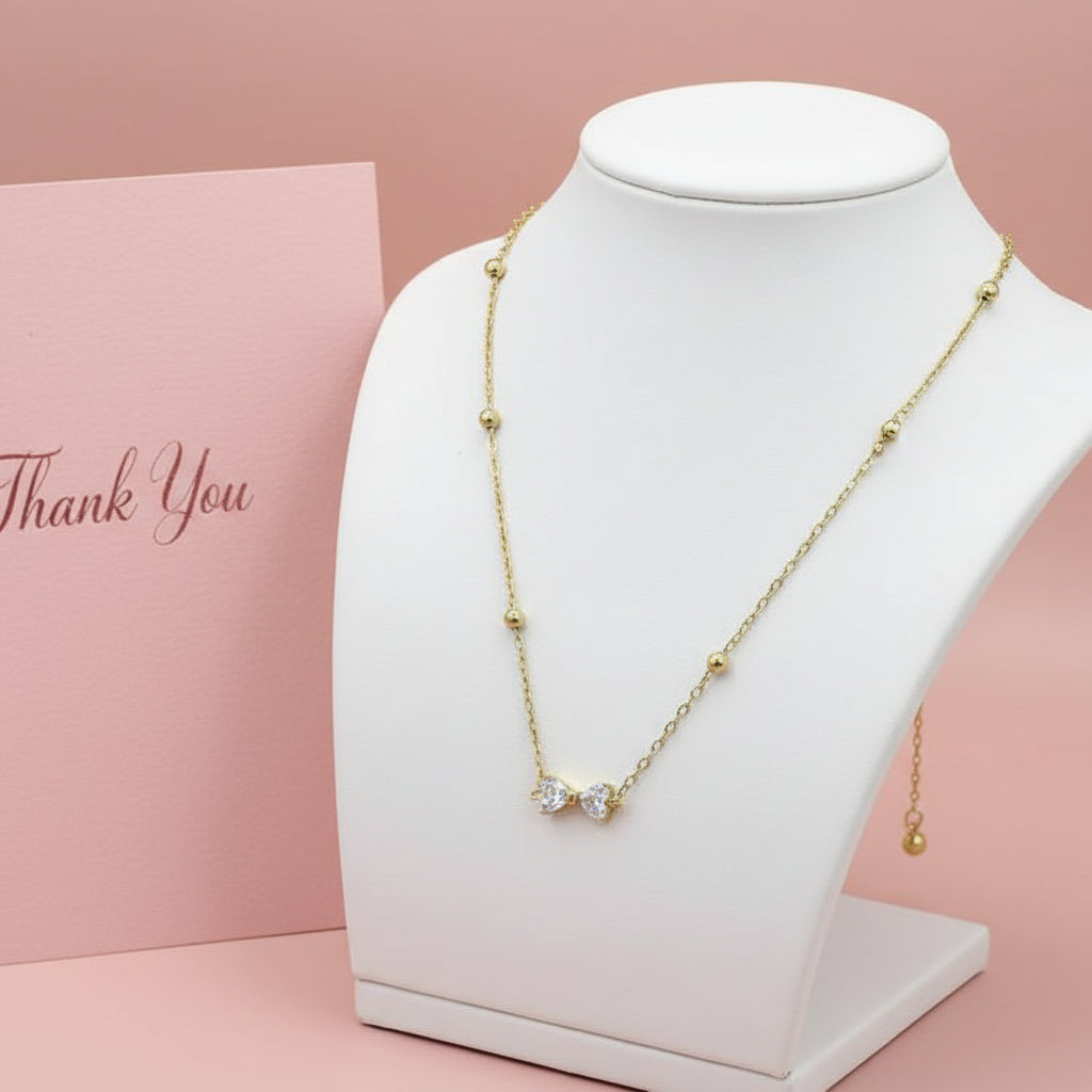 Stainless Steel Bow Zircon Necklace