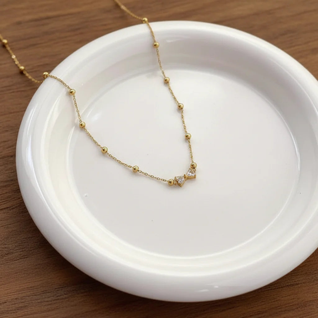 Stainless Steel Bow Zircon Necklace