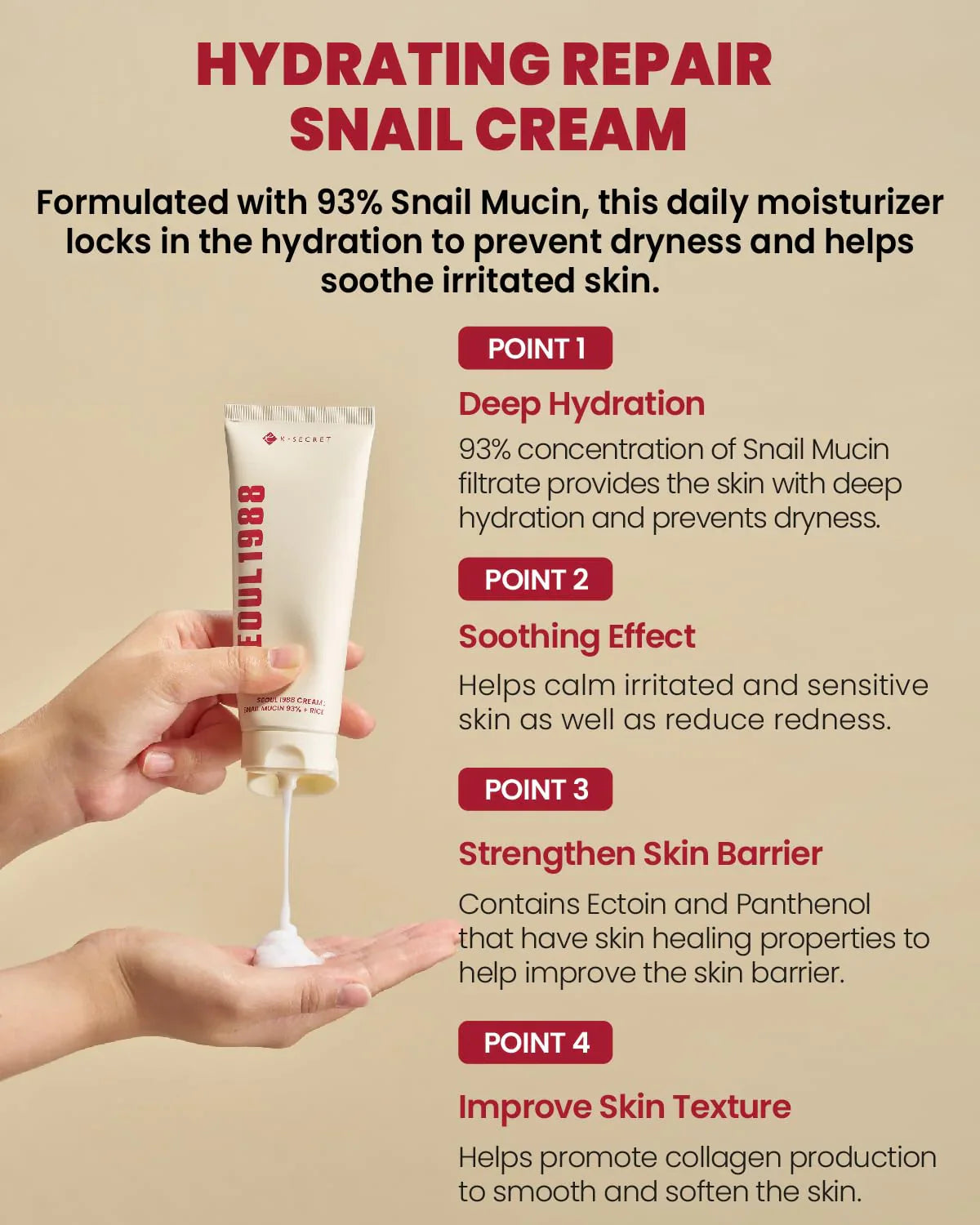 K-Secret Seoul 1988 Snail Mucin 93% + Rice Cream  - 100ml - Made in Korea