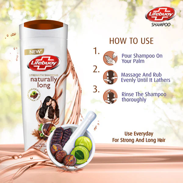Lifebuoy Naturally Long Amla Reetha & Shikakai Strength Shampoo, 370ml