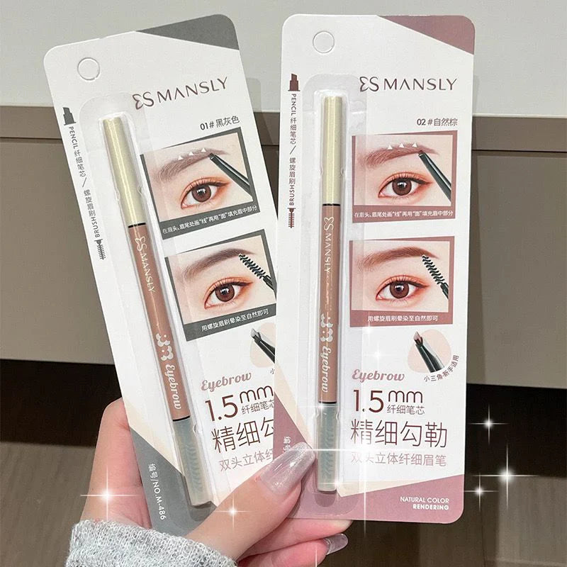 MANSLY 2 In 1 Eyebrow Pencil Natural Waterproof Smooth For Outlining Makeup Tool