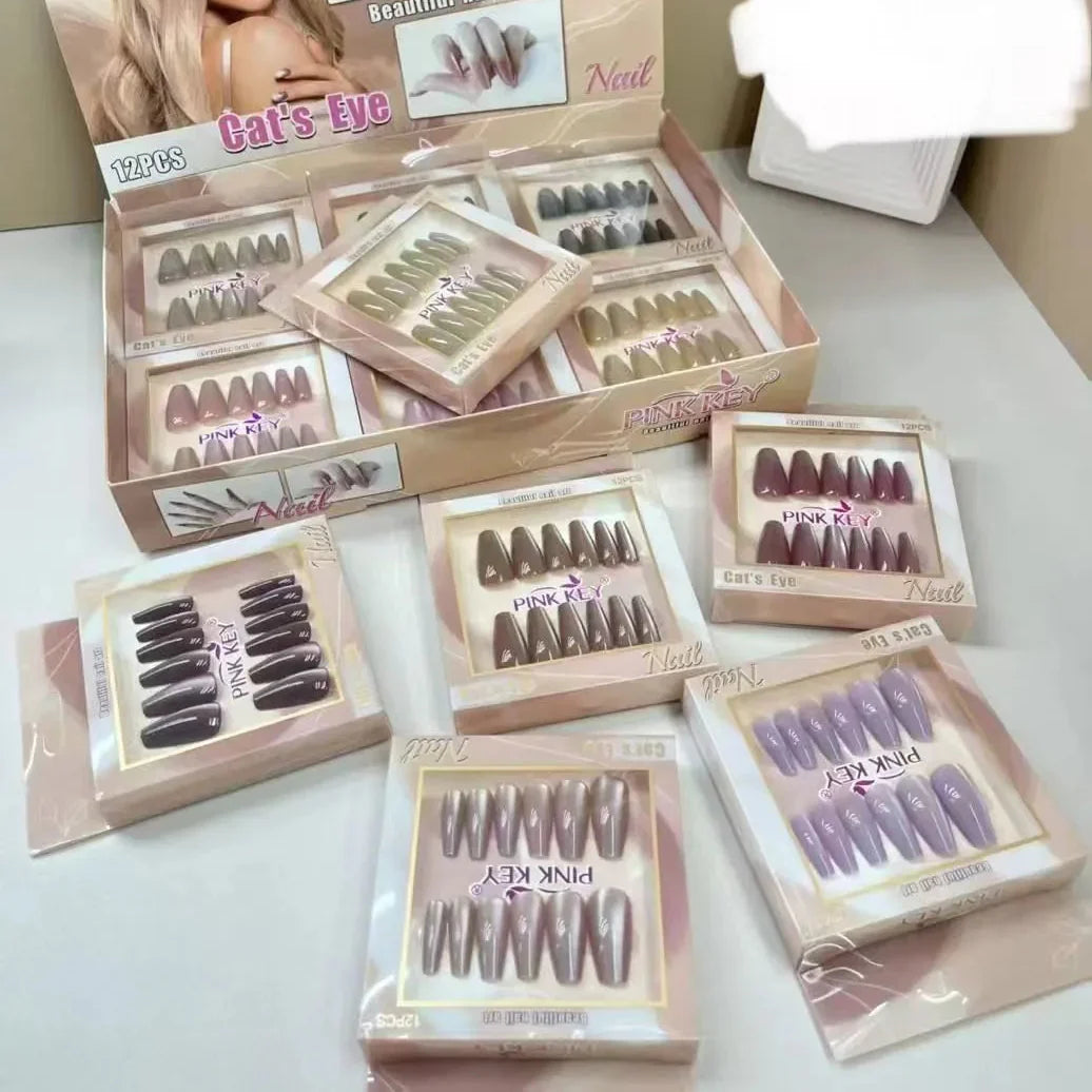 Pink Key "Cat's Eye" Press-on Fake Nails