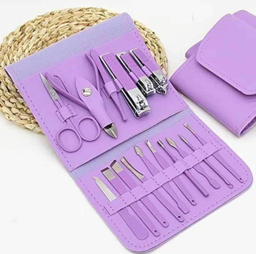 Professional Portable Manicure Pedicure Tool Kit With Folding Case - 16Pcs