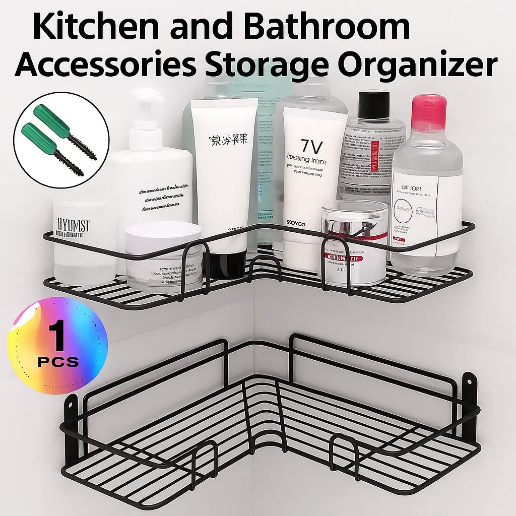 Bathroom & Kitchen Screw Punch Metal Corner Shelf