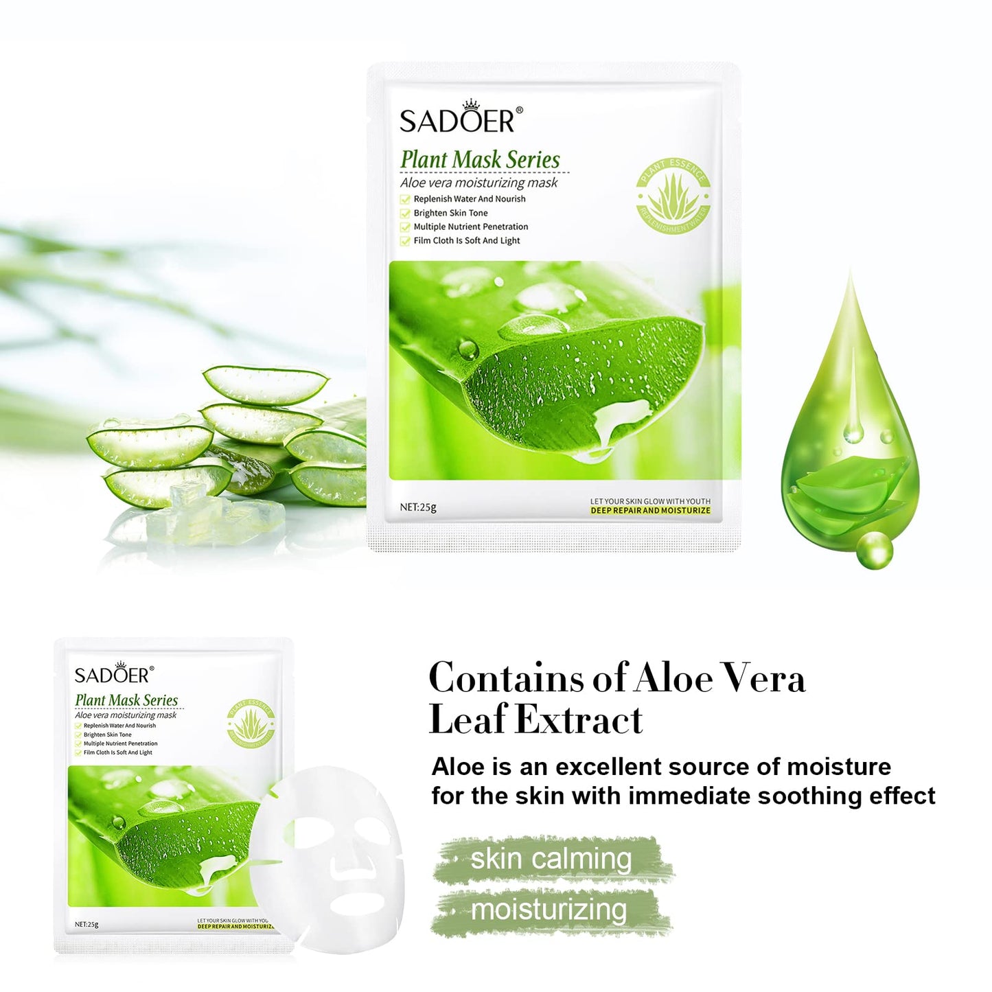 SADOER Aloe Vera Soft Moisturizing Face Sheet Mask - 25g | Premium Skincare & Beauty Products in Pakistan