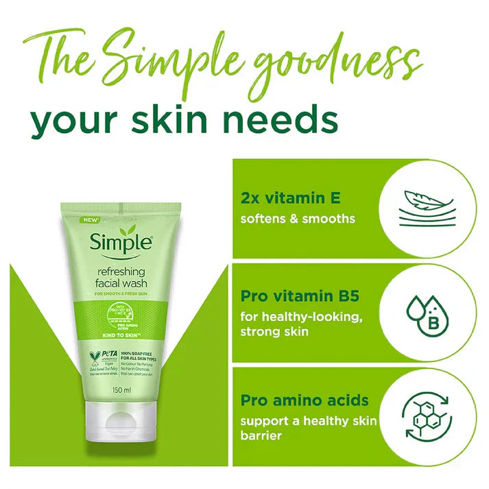 Simple Kind to Skin Refreshing Facial Wash - 150ml | Premium Skincare & Beauty Products in Pakistan