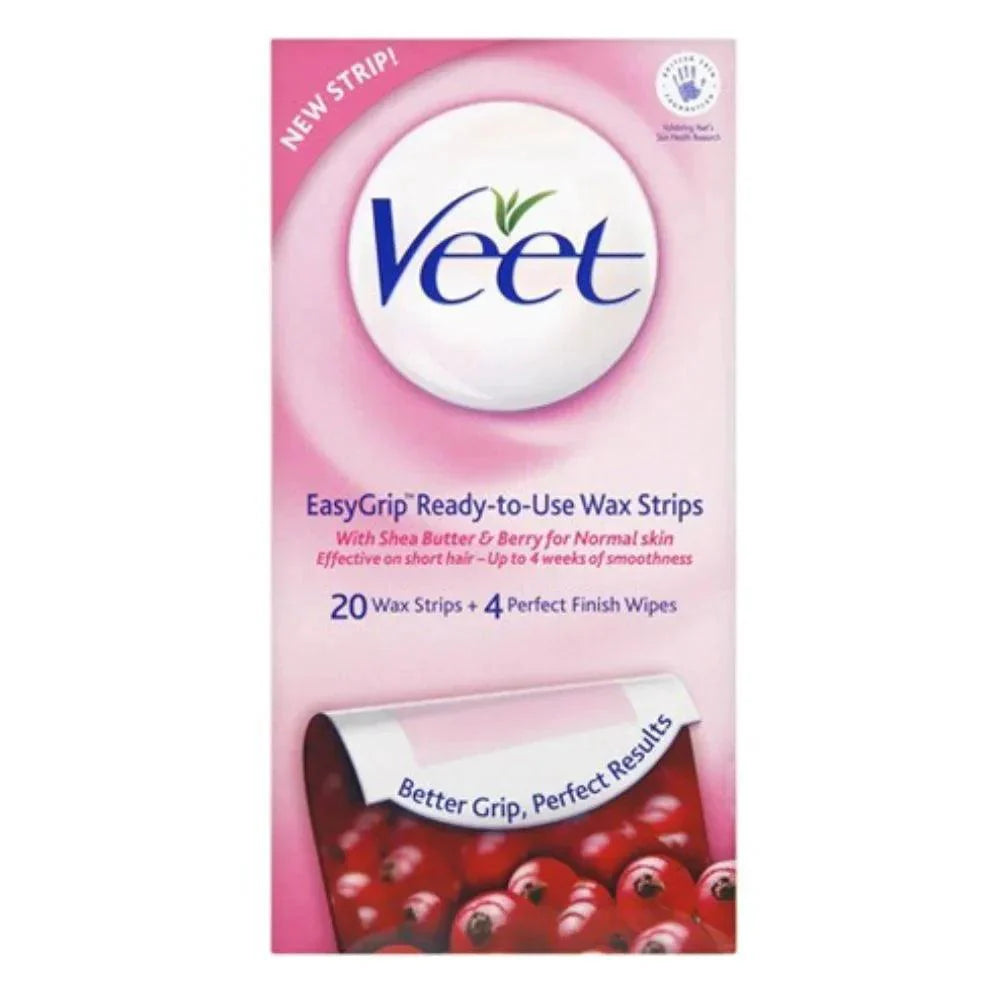 Veet EasyGrip Ready-to-Use - 20 Wax Strips With Shea Butter & Berry