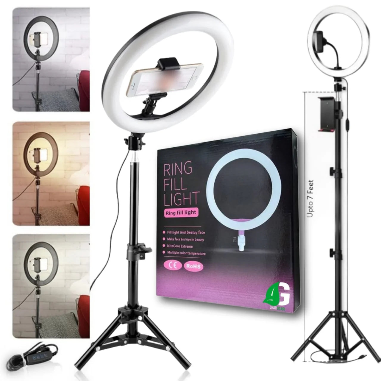 Ring Light 26cm/10 inch with 7.5ft Tripod Stand & Phone Holder