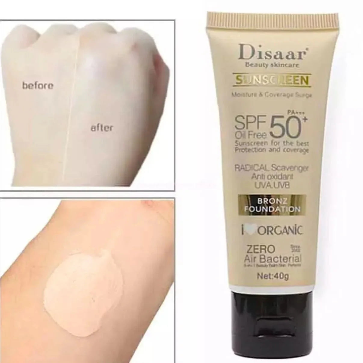 Disaar Sunscreen Bronz Foundation SPF 50 Oil-Free – 40g | Premium Skincare & Beauty Products in Pakistan
