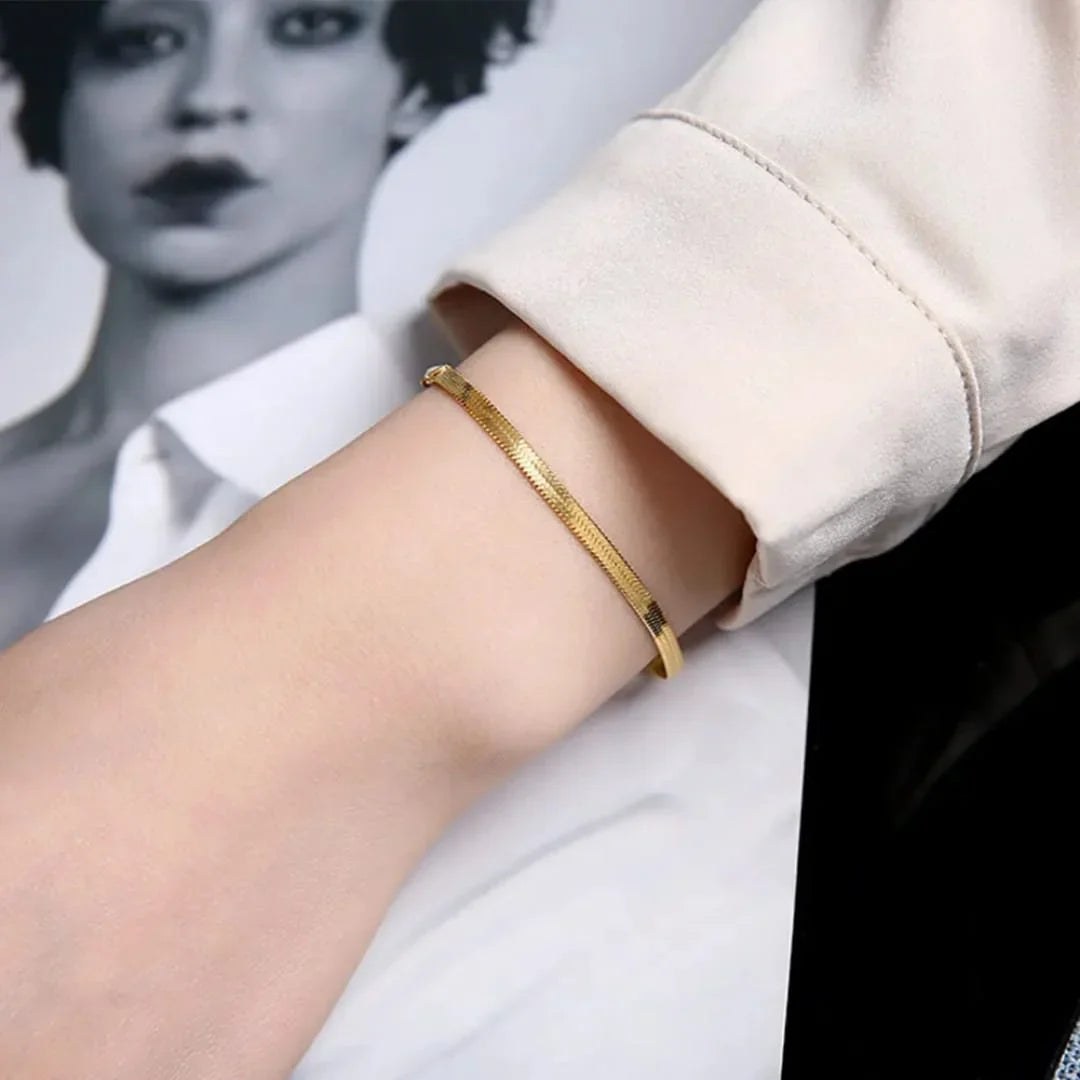 Trendy Flat Snake Chain Bracelets – Stainless Steel (Each)