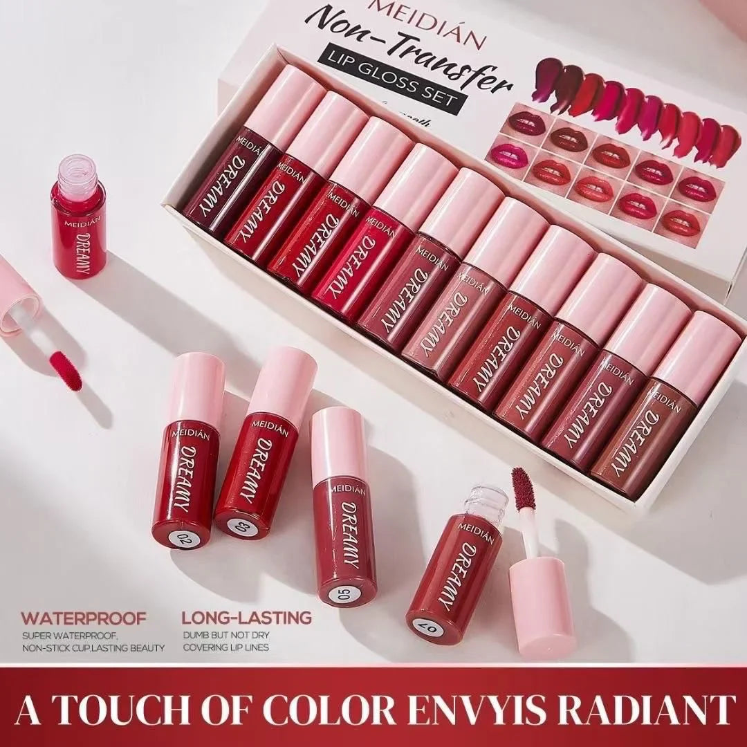 Meidian non transfer lipgloss set - 10 Pcs Box