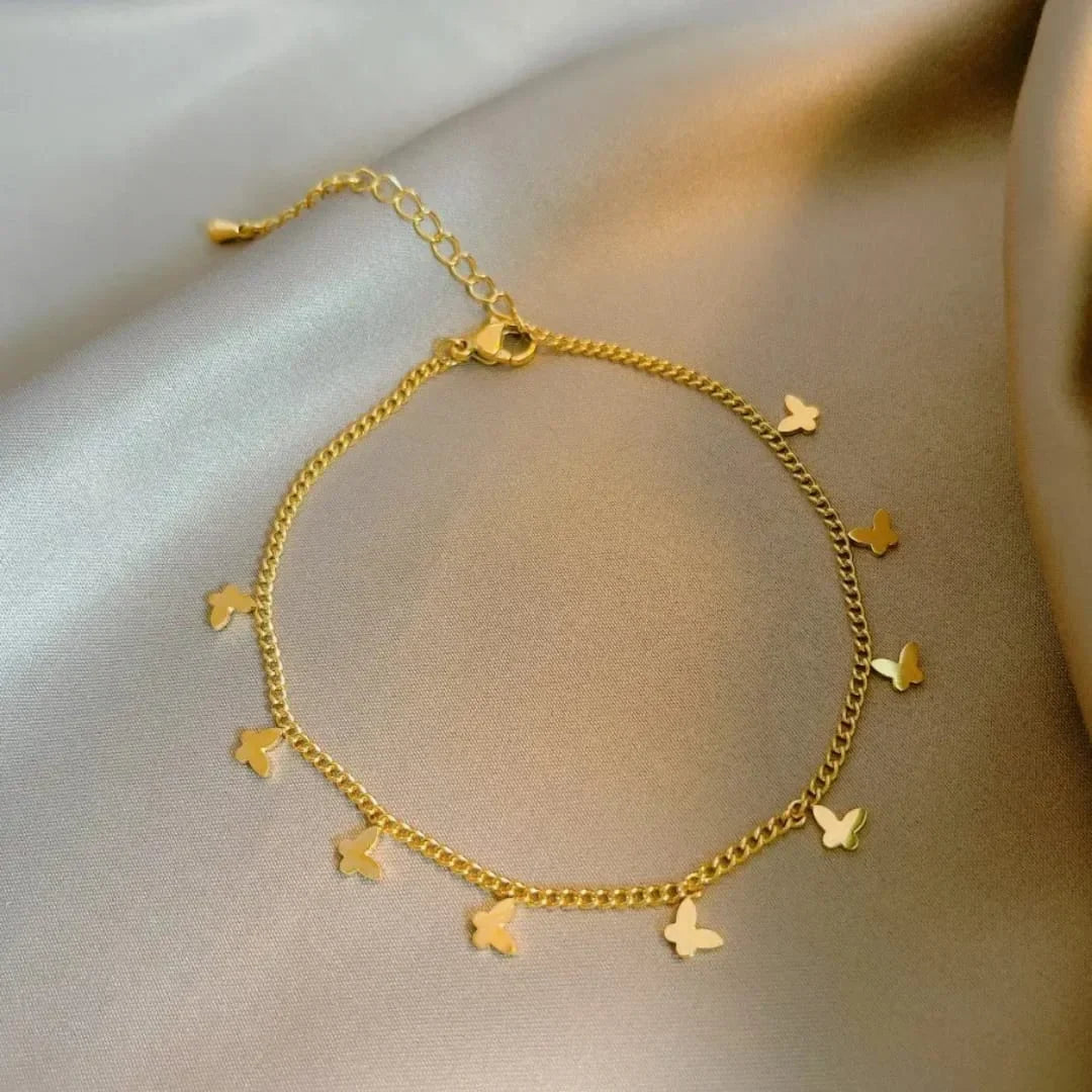 Stainless Steel Butterfly Anklet – Elegant & Trendy Foot Jewelry