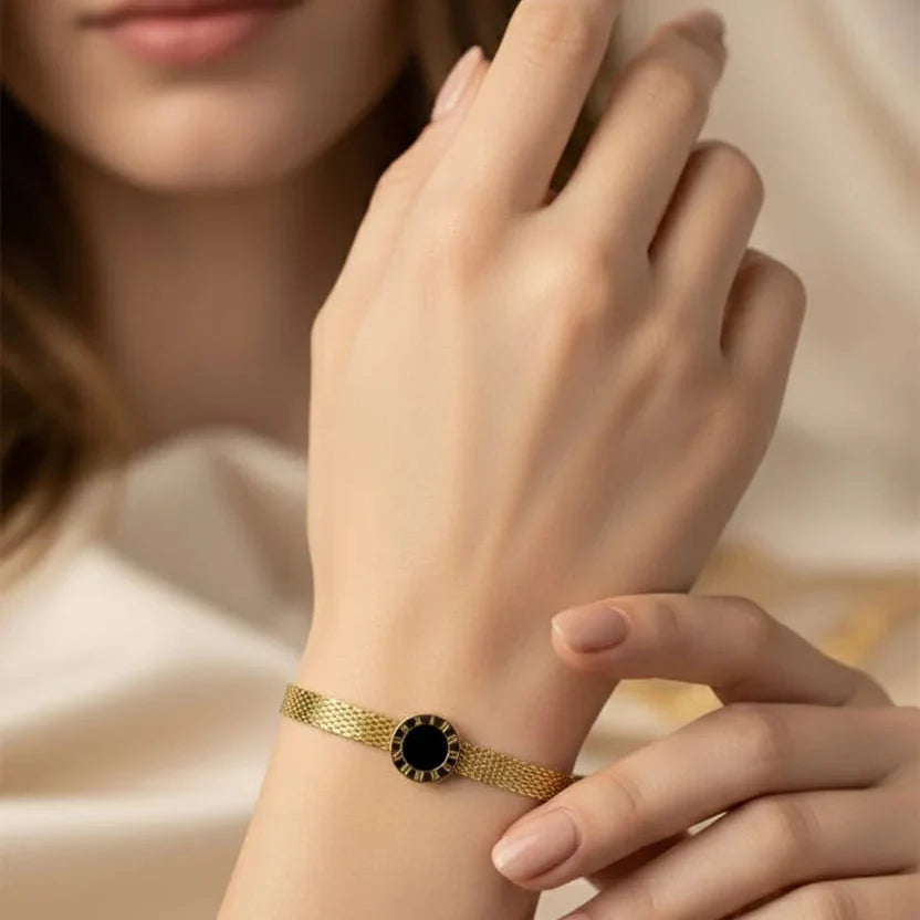 Euro-American Style Roman Numerals Black Acrylic Bracelet – Modern Elegance Redefined