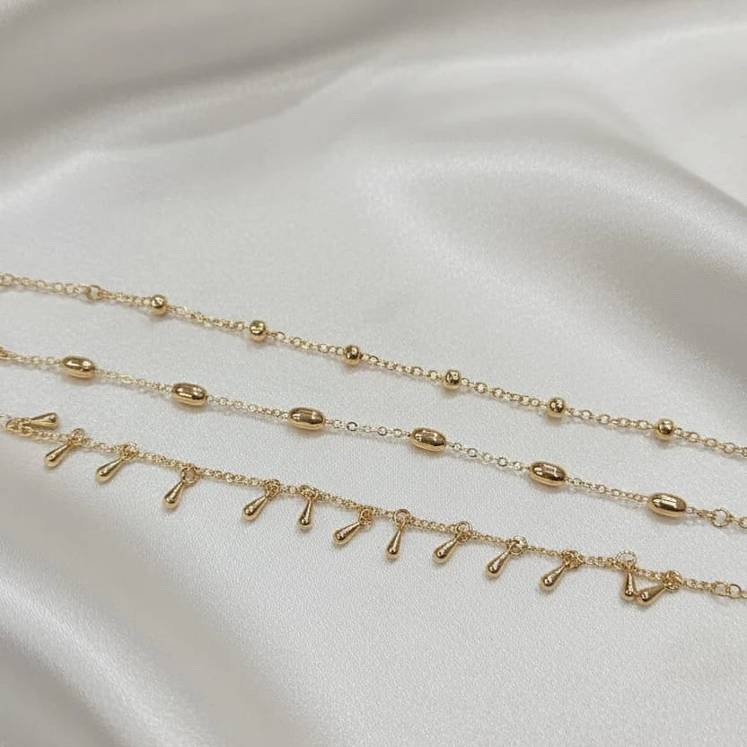 Gold plated 3 line anklet plus Bracelet