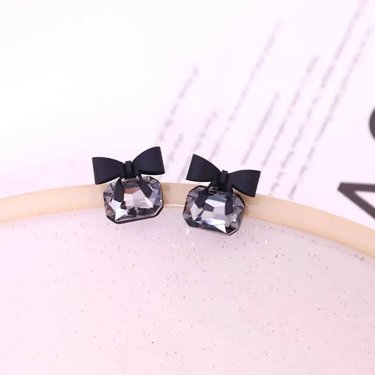 Elegant Black Crystal  Bow Knot Stud Earrings
