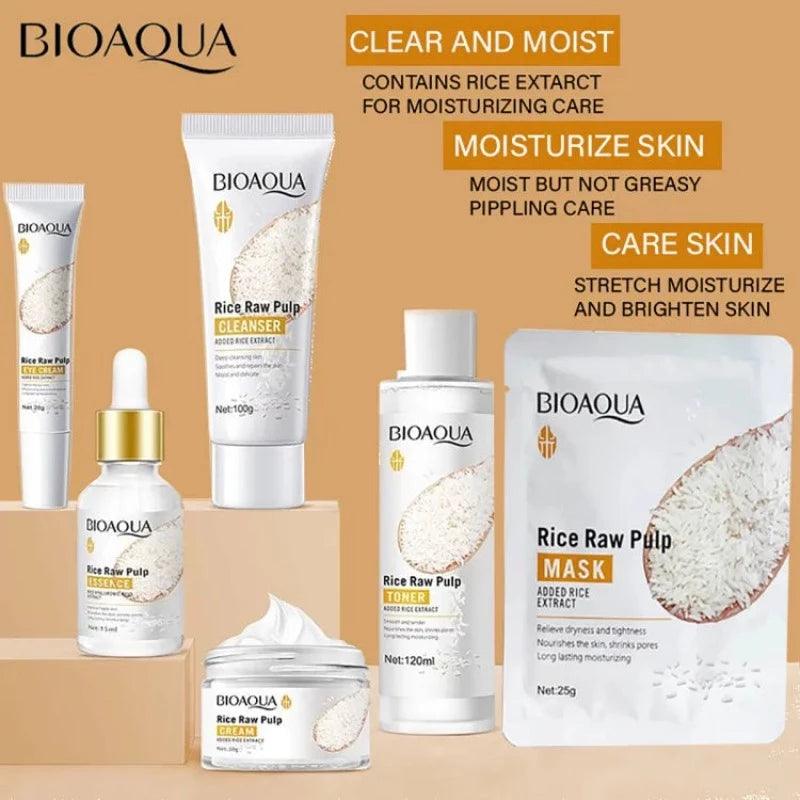 6 in 1 Bioaqua Rice Pulp Glow Moisturizing Skin Set | Premium Skincare & Beauty Products in Pakistan