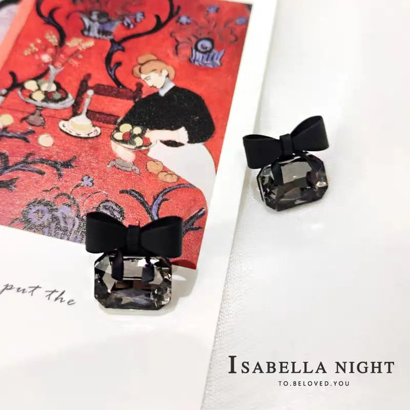 Elegant Black Crystal  Bow Knot Stud Earrings