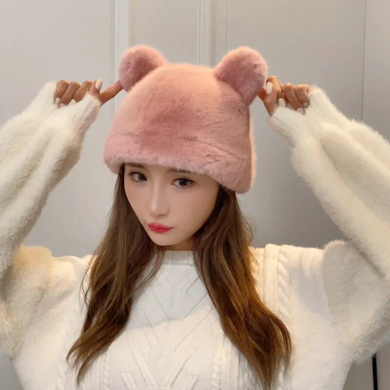 Bear Fur Woolen Cap (Random Colour)