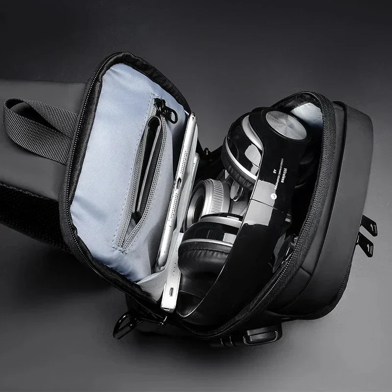 Men Anti Theft, USB Charging, Crossbody Short Travel Sling Bag Pack
