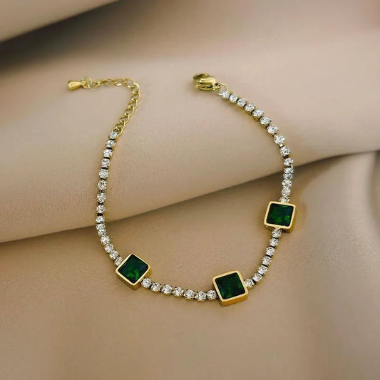 Luxury Green Emerald Stainless Steel Bracelet