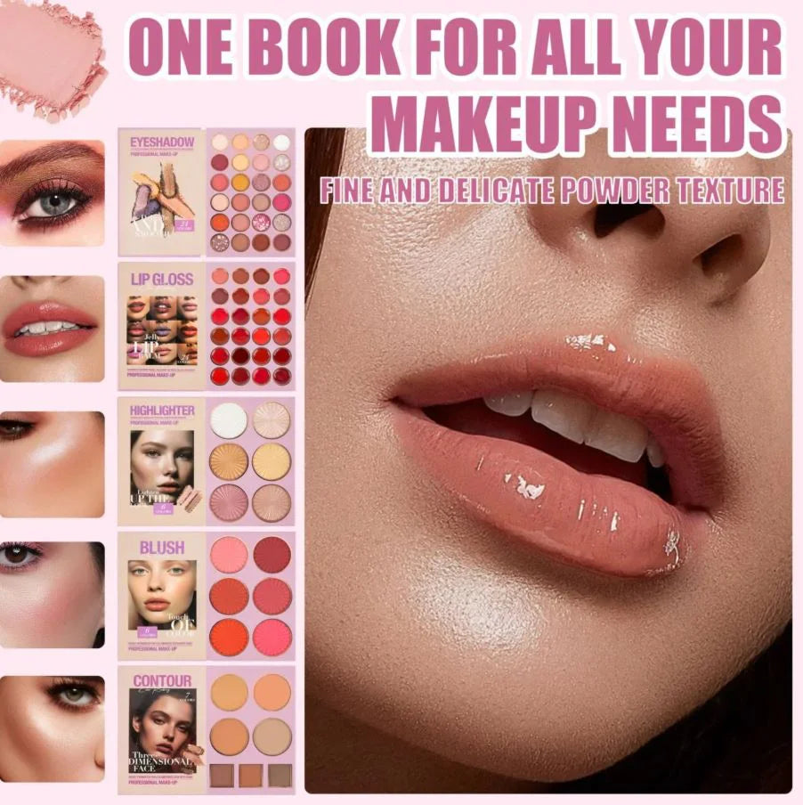 URATM Beauty Fashion Makeup Beautiful Eyeshadow Lip Gloss Highlighter Blush Contour 5 Pages Book Palette