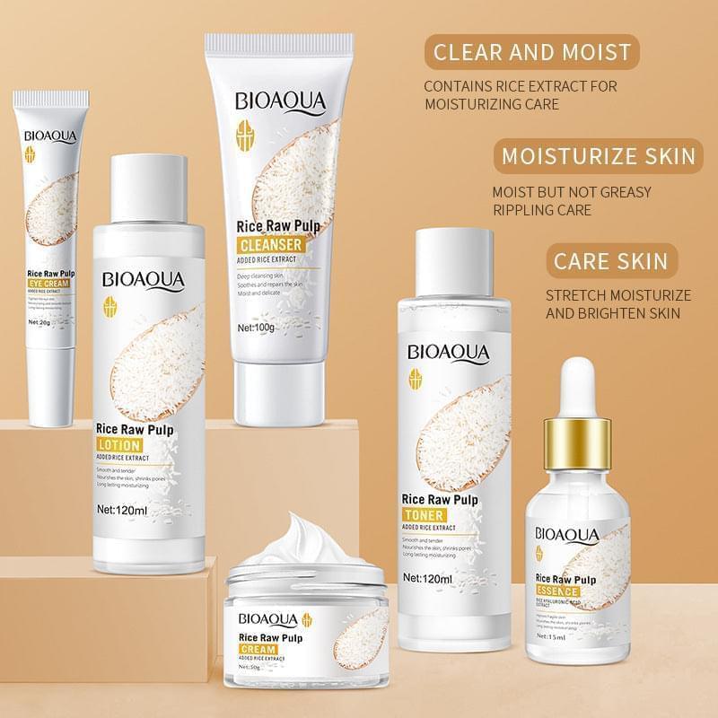 6 in 1 Bioaqua Rice Pulp Glow Moisturizing Skin Set | Premium Skincare & Beauty Products in Pakistan