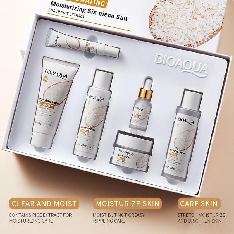 6 in 1 Bioaqua Rice Pulp Glow Moisturizing Skin Set | Premium Skincare & Beauty Products in Pakistan