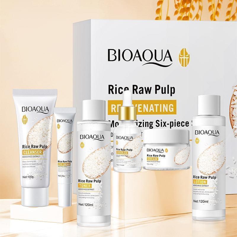 6 in 1 Bioaqua Rice Pulp Glow Moisturizing Skin Set | Premium Skincare & Beauty Products in Pakistan