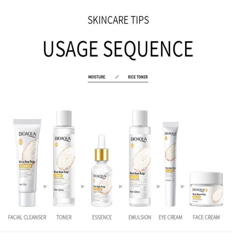 6 in 1 Bioaqua Rice Pulp Glow Moisturizing Skin Set | Premium Skincare & Beauty Products in Pakistan