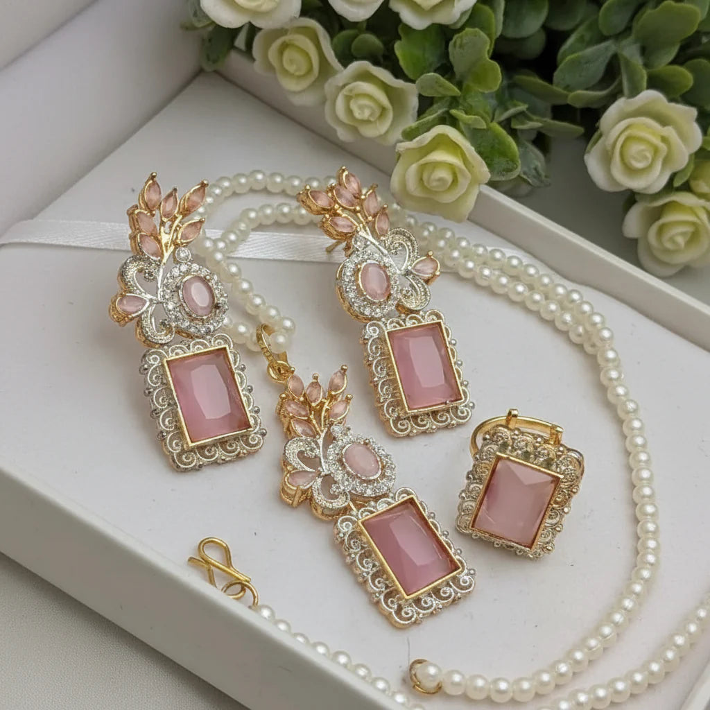 Zircon Combo Party Set – High Quality Rectangle Shape Jewelry