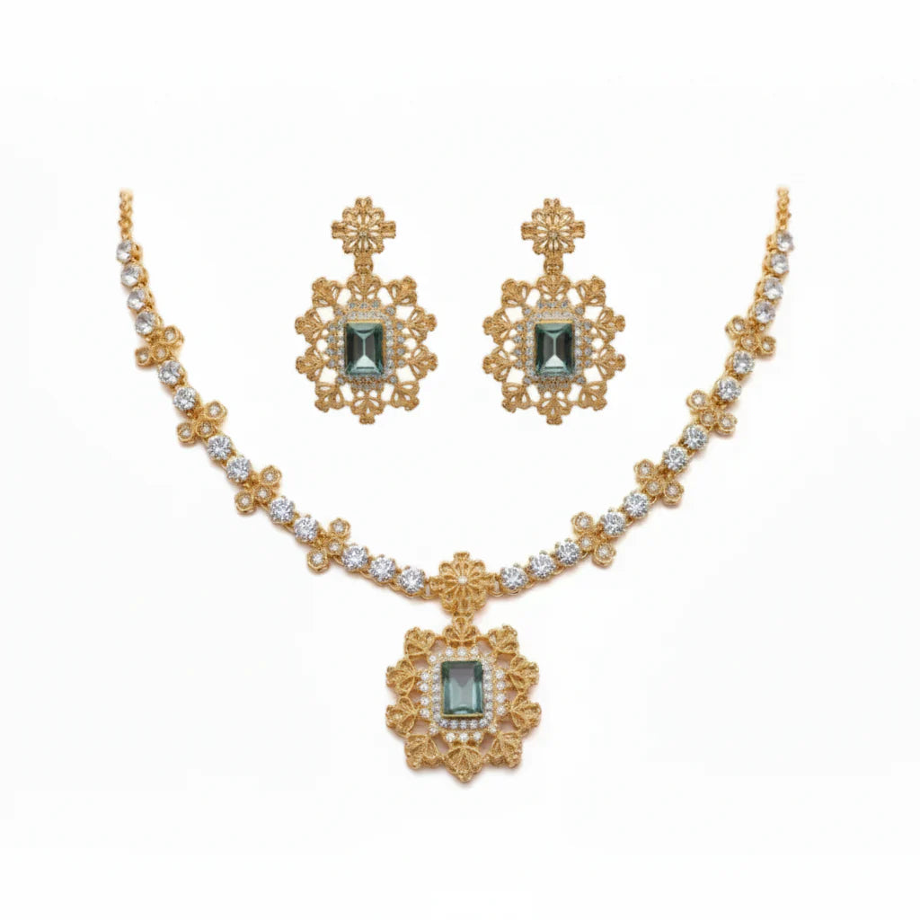 Rajwari Necklace Set Combo – Bracelet, Jhumki & Necklace
