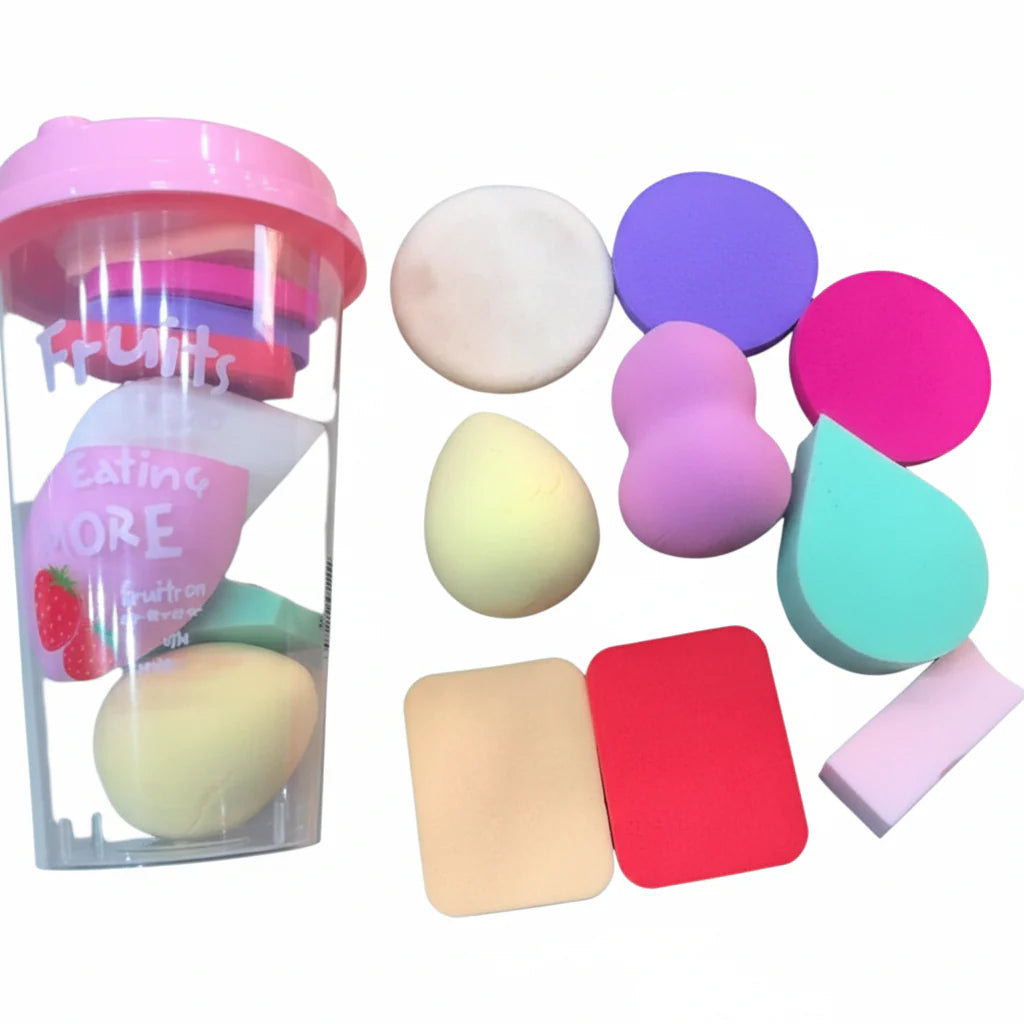 Glass Jar Beauty Blender And Makeup Puff (9Pcs)