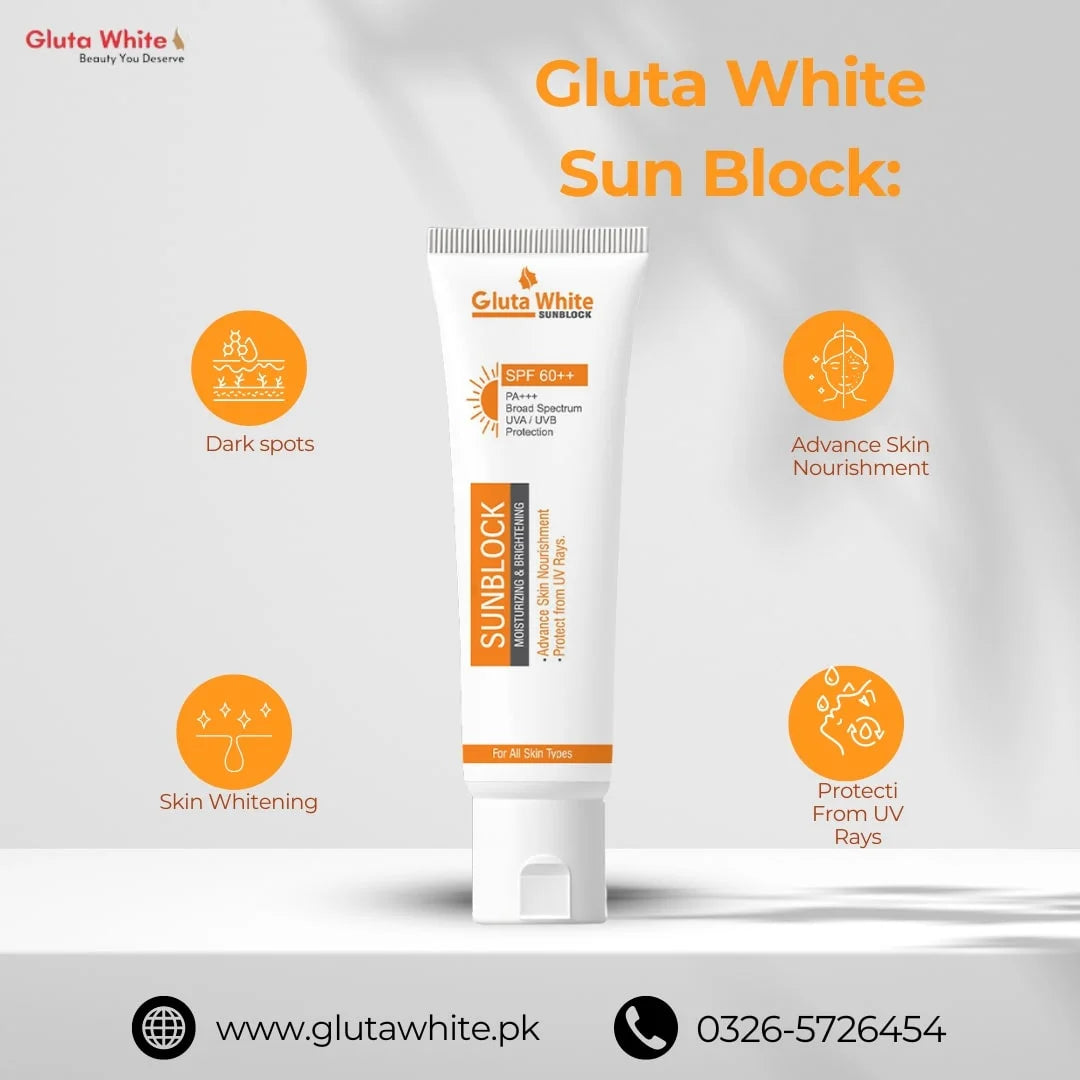 Gluta White Sun Block SPF-60 – 50gm | Premium Skincare & Beauty Products in Pakistan