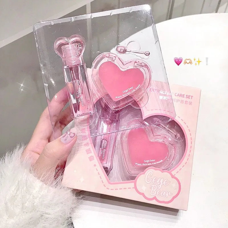 Gege Bear Plant Extract Lip Mask Lip Oil  - 2Pcs Set