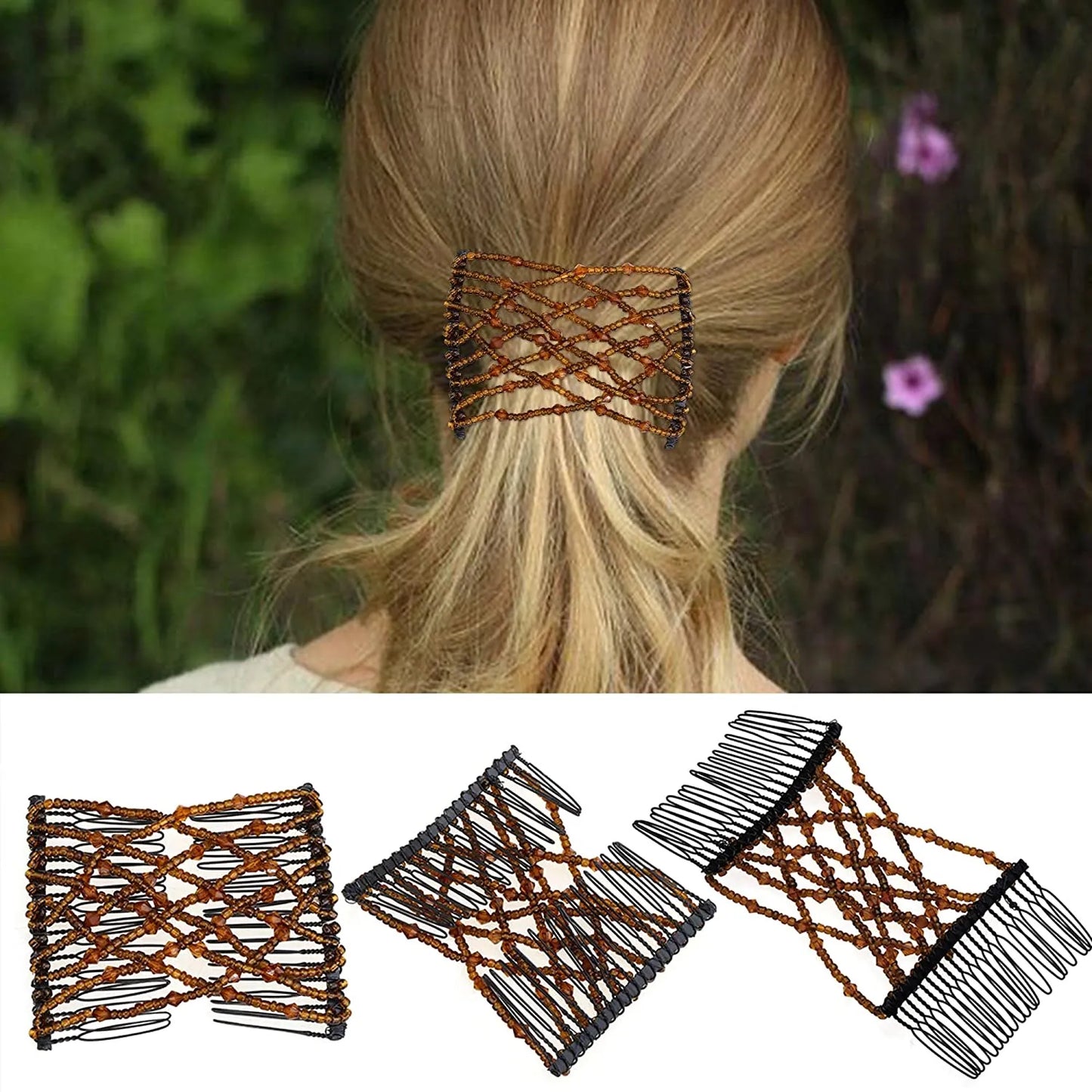 Ez Beads Hair Combs Magic Elastic Hair Double Clips For Women - Each