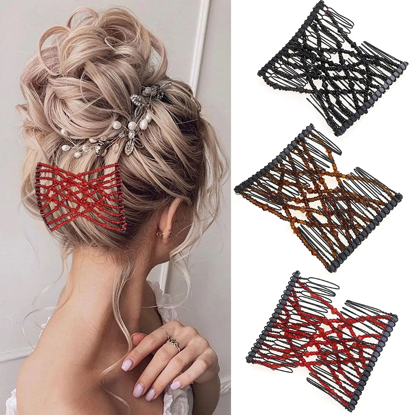 Ez Beads Hair Combs Magic Elastic Hair Double Clips For Women - Each