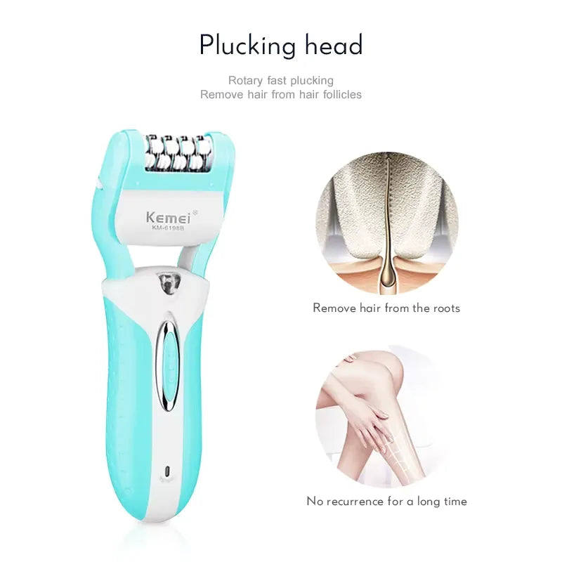 Kemei KM-6198B 3-in-1 rechargeable Electric Epilator