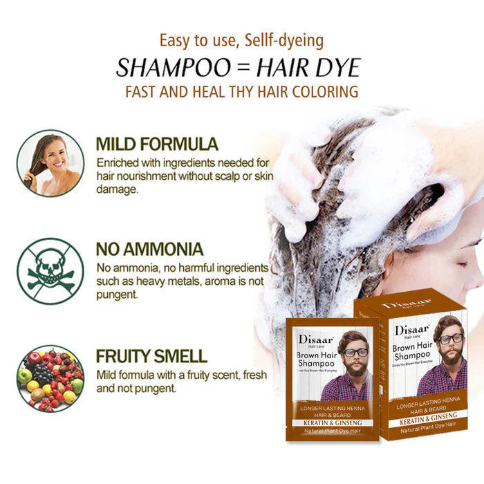 Disaar Natural Brown Hair Dye Shampoo Clean Scalp Nourishing & Organic Shampoo - 25ml