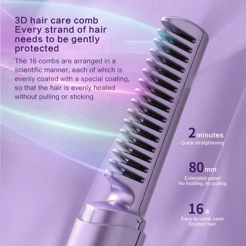 Mini 2 in 1 Professional Wireless Rechargeable Hair Straightener Curler Comb