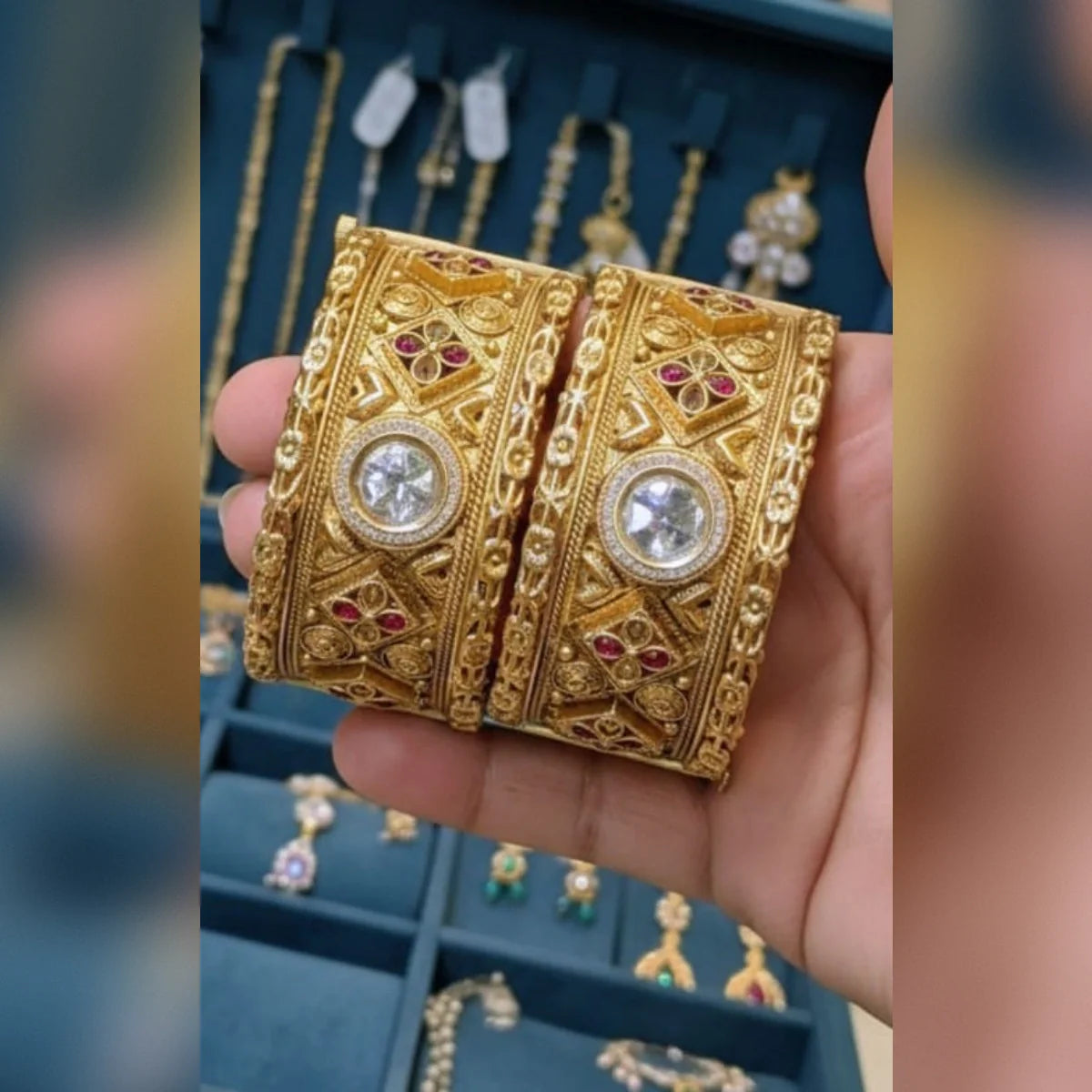 Zircon Work High Quality Rajwari Gold Bangles