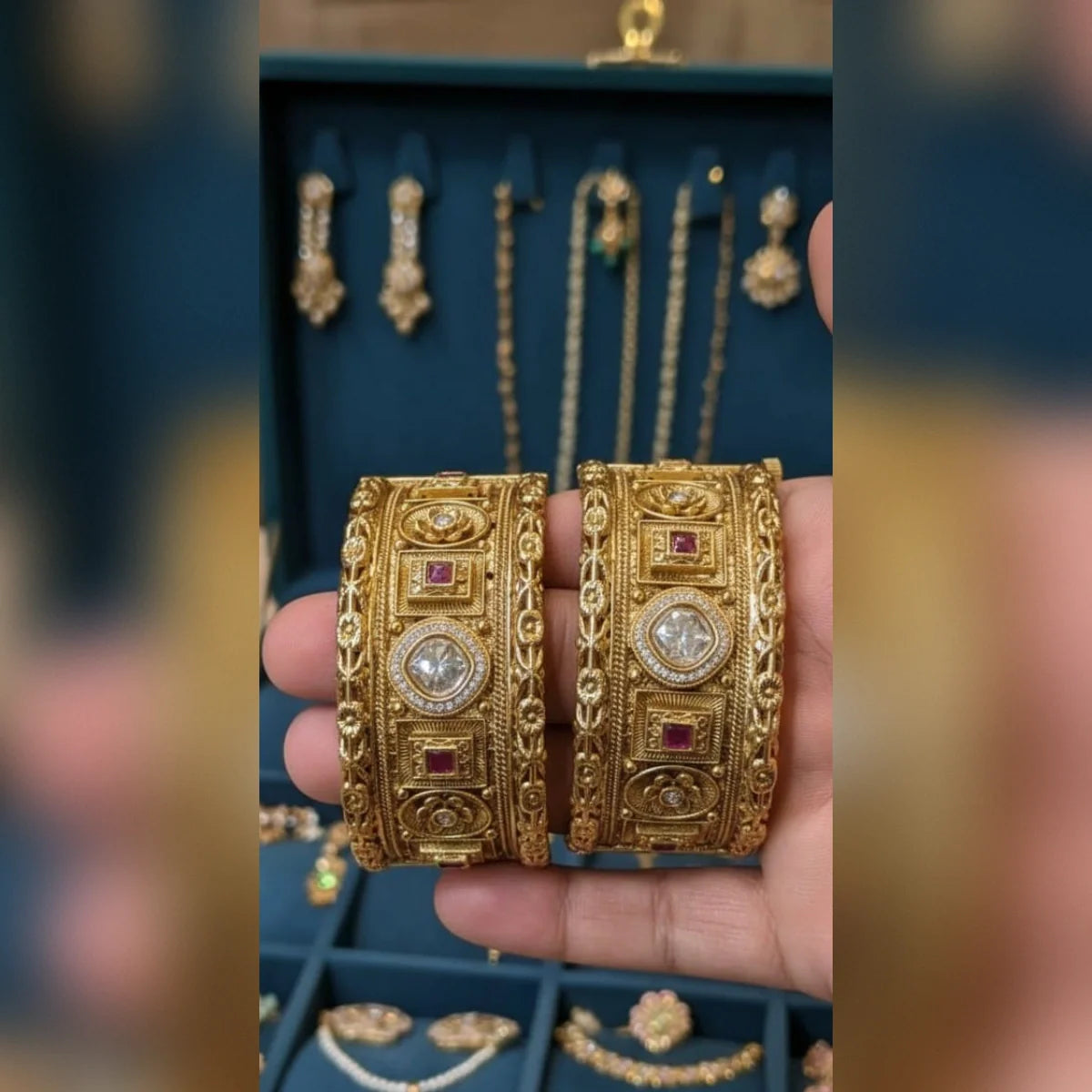 Zircon Work High Quality Rajwari Gold Bangles